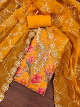 Orange Organza Handworked Position Print Unstitched Suit